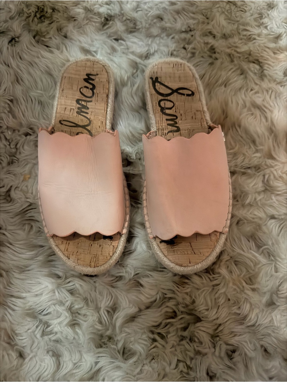 Sam Edelman Blush Scalloped Cork Slide Sandals